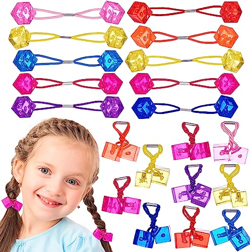 Expressions 20pc Cube Ponytailers Assorted Ponytail Cubes Twin Bead Hair Elastics Bright Multicolored Twin Hair Beads Bauble Hair Ties Ponytail Holders Toddler Kids Value Pack - Image 1