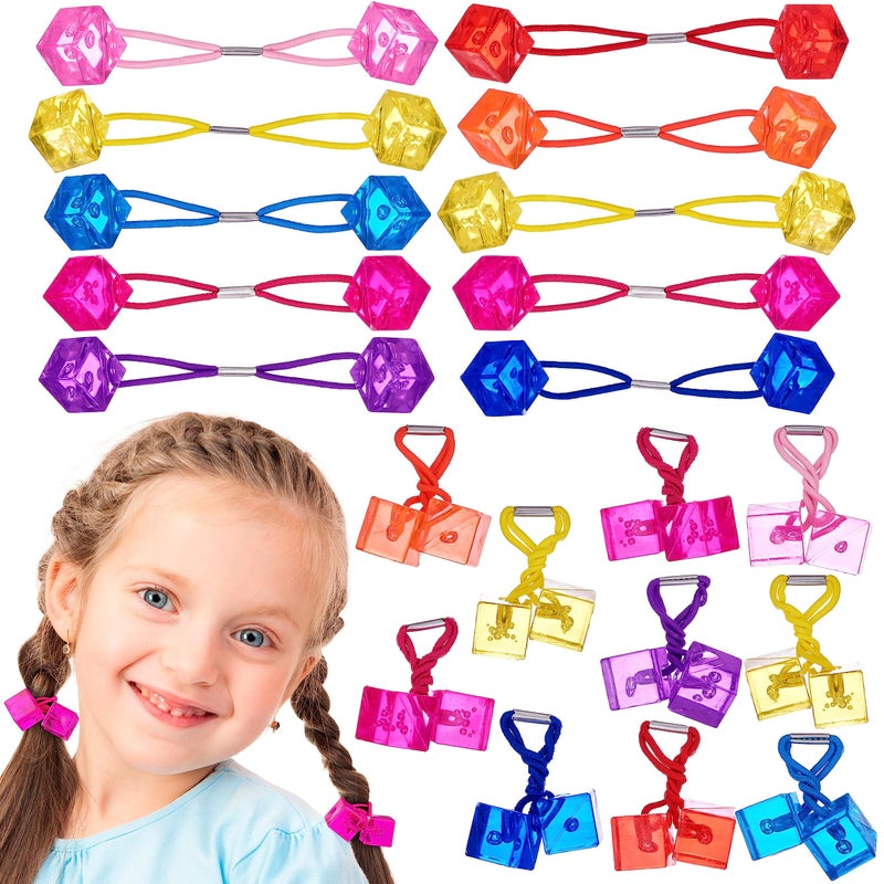 Expressions 20pc Cube Ponytailers Assorted Ponytail Cubes Twin Bead Hair Elastics Bright Multicolored Twin Hair Beads Bauble Hair Ties Ponytail Holders Toddler Kids Value Pack - Image 3