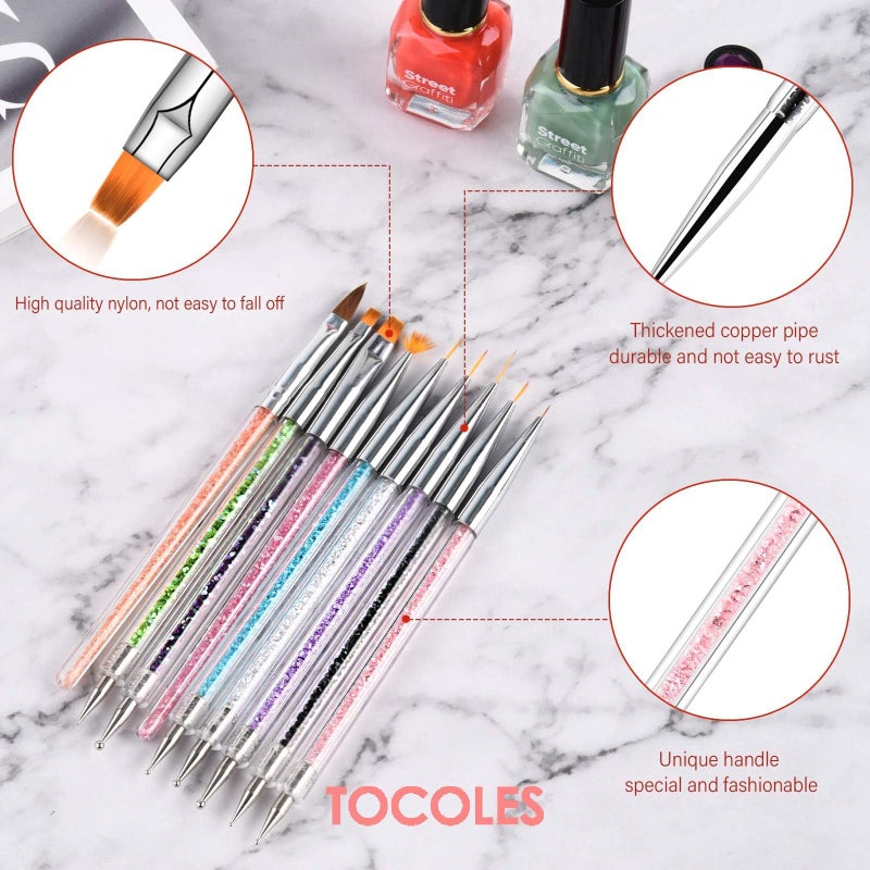 TOCOLES Nail Art Brushes 9PCS Nail Brush Set with Liner Brush and Dotting Pens for Home and Professional Salon Use - Image 3