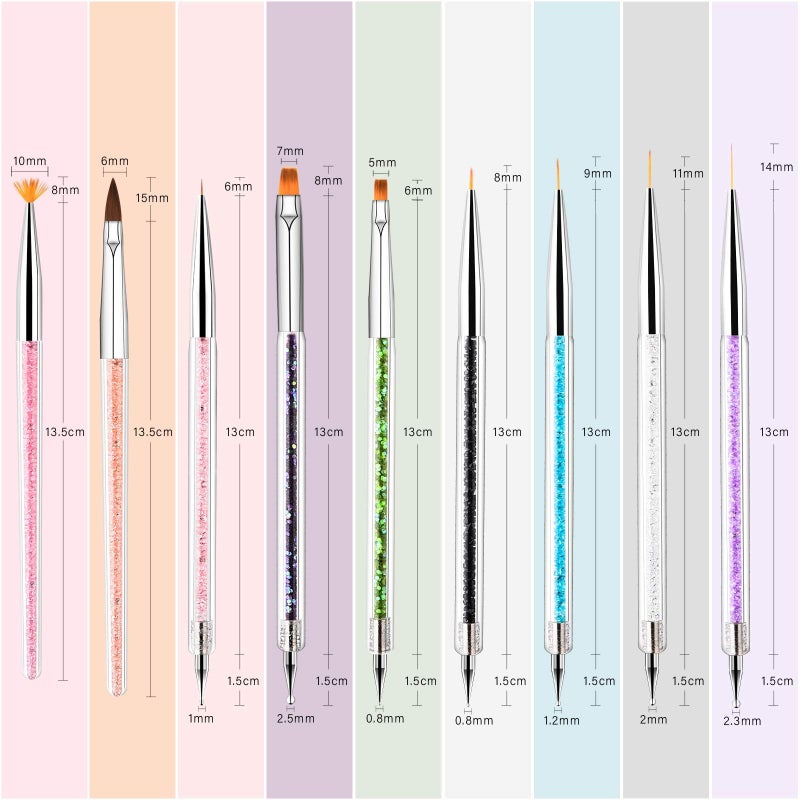 TOCOLES Nail Art Brushes 9PCS Nail Brush Set with Liner Brush and Dotting Pens for Home and Professional Salon Use - Image 2