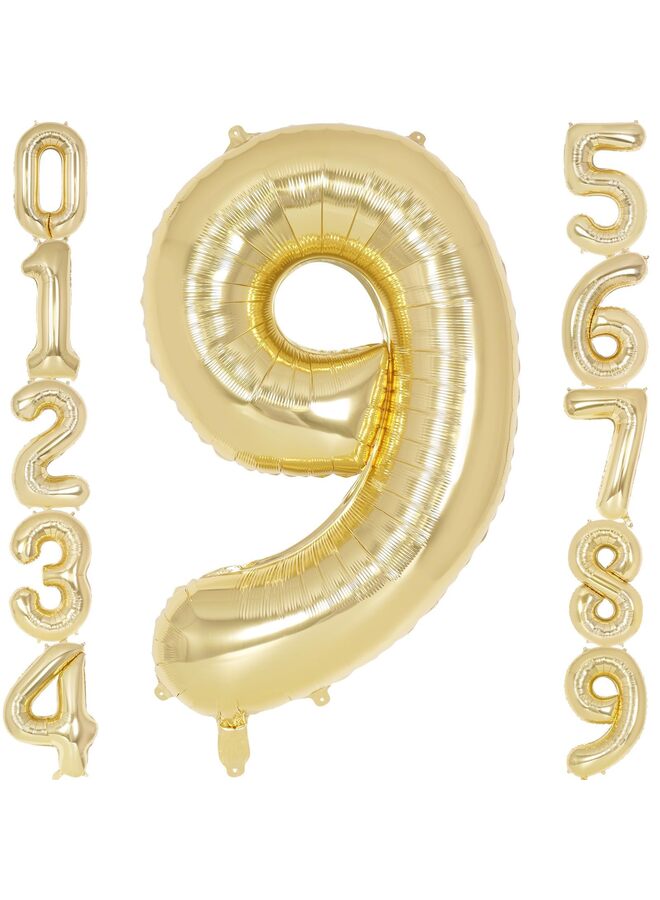 40 Inch Light Gold Foil Number Balloon, Large Mylar Number Balloons for Birthday Party Decorations, Helium Compatible Giant Number Balloons for Anniversary Celebration Supplies (9) - Image 1