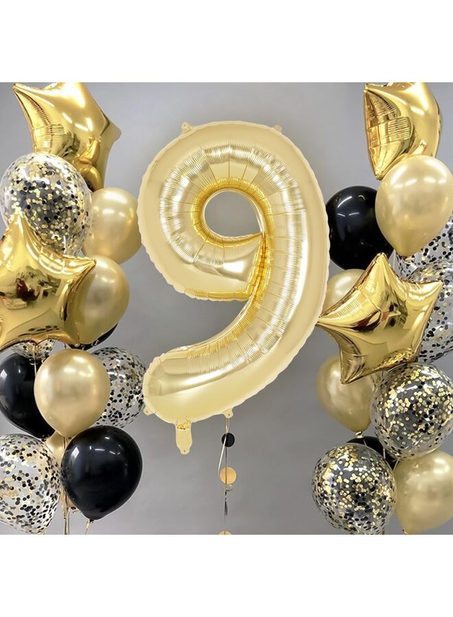 40 Inch Light Gold Foil Number Balloon, Large Mylar Number Balloons for Birthday Party Decorations, Helium Compatible Giant Number Balloons for Anniversary Celebration Supplies (9) - Image 3