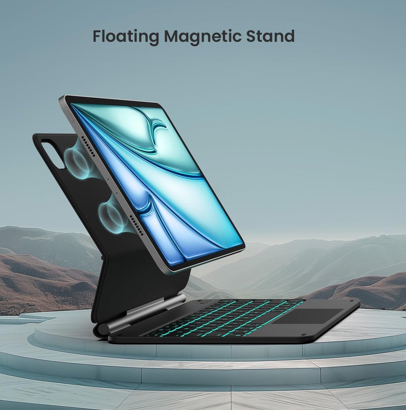حافظة لوحة مفاتيح من نوع Typecase Edge لجهاز iPad Air 11 وiPad Pro 11، تدعم قاعدة عائمة، أزرار مضيئة بـ 11 لونًا، حامل قلم، لوحة تتبع دقيقة، تصميم خفيف مناسب للاستخدام في العمل والمدرسة والسفر - Image 4