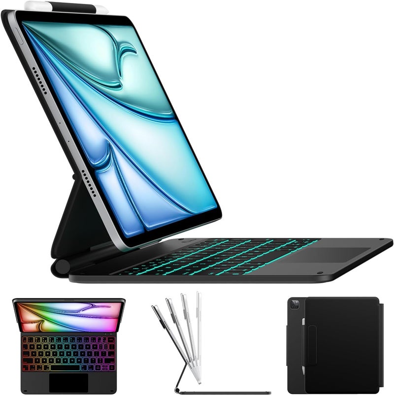 حافظة لوحة مفاتيح من نوع Typecase Edge لجهاز iPad Air 11 وiPad Pro 11، تدعم قاعدة عائمة، أزرار مضيئة بـ 11 لونًا، حامل قلم، لوحة تتبع دقيقة، تصميم خفيف مناسب للاستخدام في العمل والمدرسة والسفر - Image 1