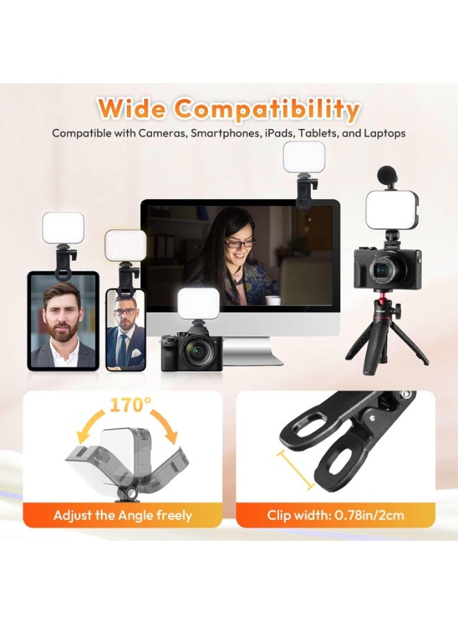 ج ت س آ ل مصباح سيلفي VL100X، لوحة إضاءة LED بمشبك للهواتف/الكمبيوتر المحمول/الكمبيوتر اللوحي/الكمبيوتر، مصباح كاميرا محمول ثنائي اللون بمشبك مع إمكانية التعتيم 2500-6500 كلفن مع بطارية 2000 مللي أمبير في الساعة لمؤتمرات الفيديو/الصور - Image 5