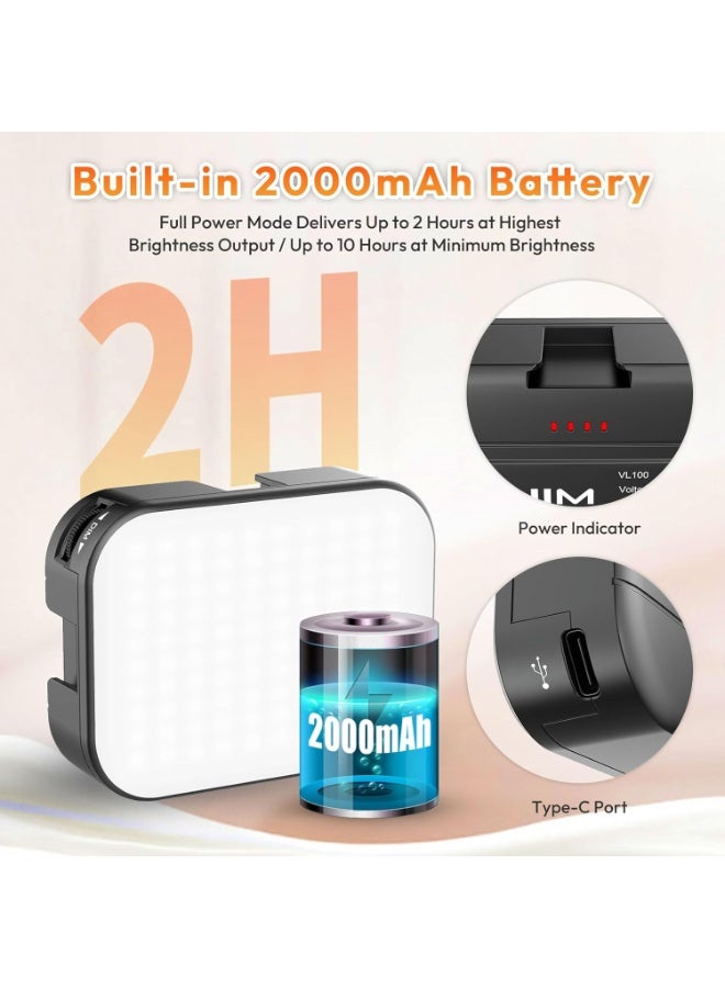 ج ت س آ ل مصباح سيلفي VL100X، لوحة إضاءة LED بمشبك للهواتف/الكمبيوتر المحمول/الكمبيوتر اللوحي/الكمبيوتر، مصباح كاميرا محمول ثنائي اللون بمشبك مع إمكانية التعتيم 2500-6500 كلفن مع بطارية 2000 مللي أمبير في الساعة لمؤتمرات الفيديو/الصور - Image 3