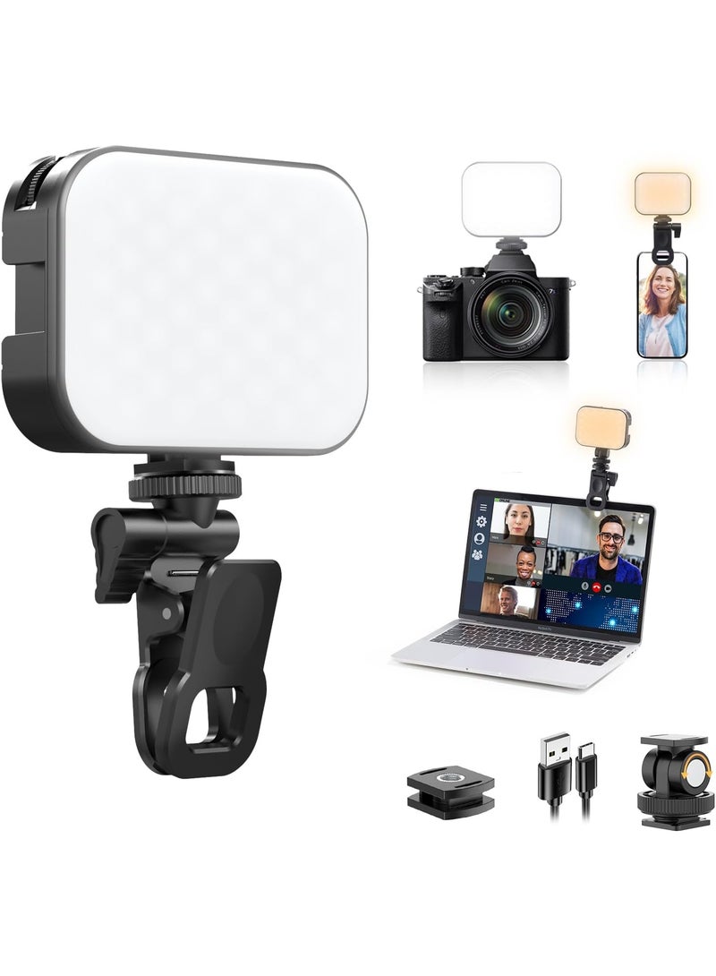 ج ت س آ ل مصباح سيلفي VL100X، لوحة إضاءة LED بمشبك للهواتف/الكمبيوتر المحمول/الكمبيوتر اللوحي/الكمبيوتر، مصباح كاميرا محمول ثنائي اللون بمشبك مع إمكانية التعتيم 2500-6500 كلفن مع بطارية 2000 مللي أمبير في الساعة لمؤتمرات الفيديو/الصور - Image 1