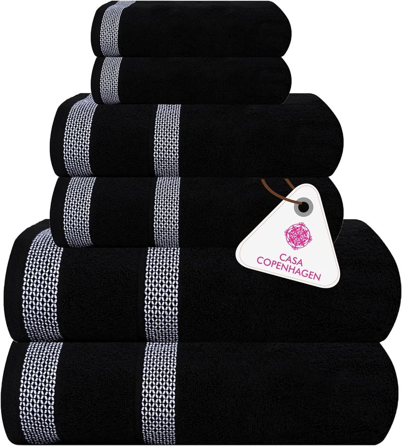 CASA COPENHAGEN Solitaire 6 Pieces Towel Set- Black, 600 GSM 2 Bath Towel 2 Hand Towel 2 Washcloth, Designed in Denmark Made of Soft Egyptian Cotton for Bathroom, Kitchen & Shower - Image 1