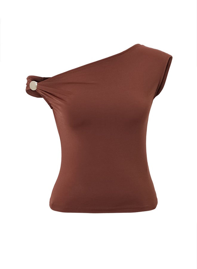 trendyol Brown Metal Accessory Knitted Blouse - Image 5