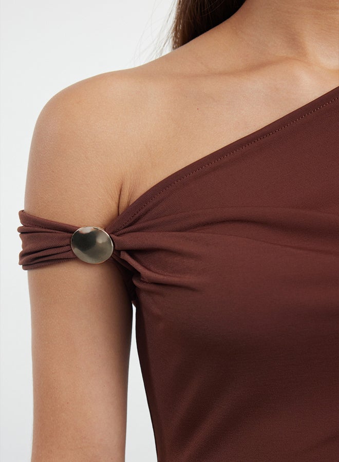 trendyol Brown Metal Accessory Knitted Blouse - Image 4