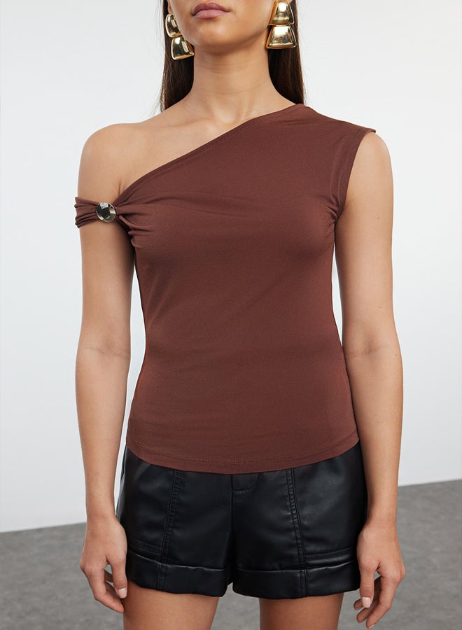 trendyol Brown Metal Accessory Knitted Blouse - Image 3