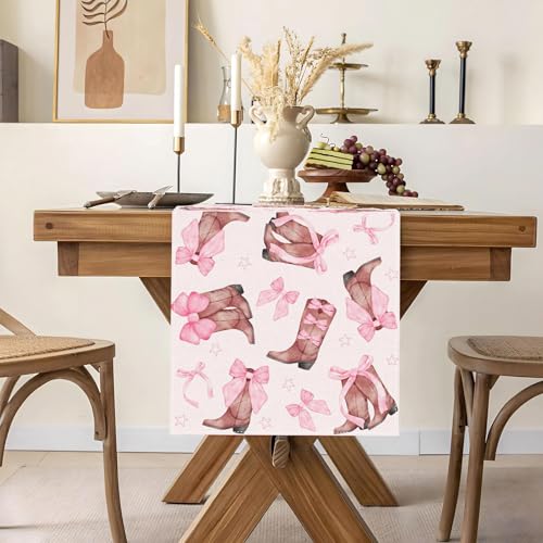 Buxiuer Coquette Bow Cowgirl Table Runner Western Wild West Pink Bowknot Boots Birthday Party Decoration Baby Shower Dining Room Home Kitchen Table Decor (13" x 72") - Image 5