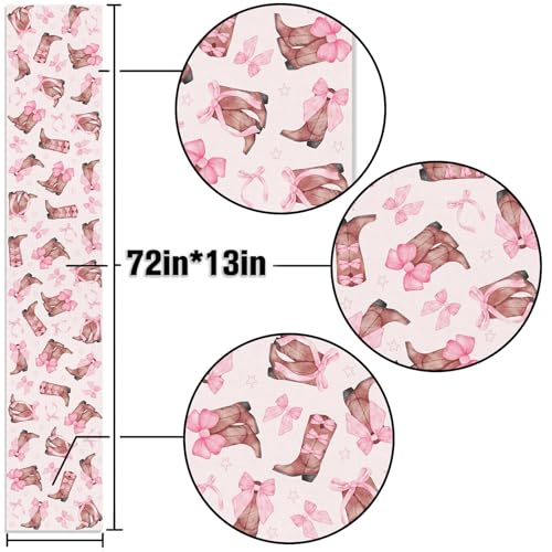Buxiuer Coquette Bow Cowgirl Table Runner Western Wild West Pink Bowknot Boots Birthday Party Decoration Baby Shower Dining Room Home Kitchen Table Decor (13" x 72") - Image 3