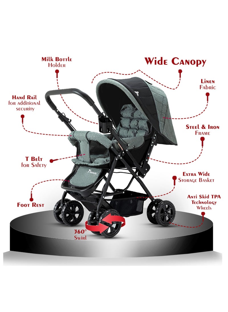TEKNUM Reversible Look At Me Baby Stroller With Wide Seat And Stylish Canopy - Dark Grey  - Image 3