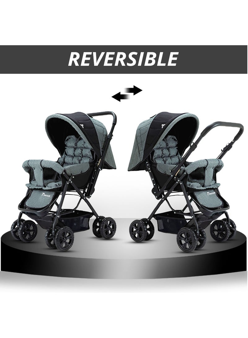 TEKNUM Reversible Look At Me Baby Stroller With Wide Seat And Stylish Canopy - Dark Grey  - Image 4