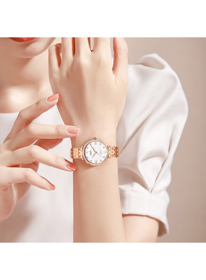 Ebohr Women's Elegant Diamond-studded Stainless Steel Quartz Watch Simple Design Floral Sea Birthday New Year Valentine's Gift - Image 1