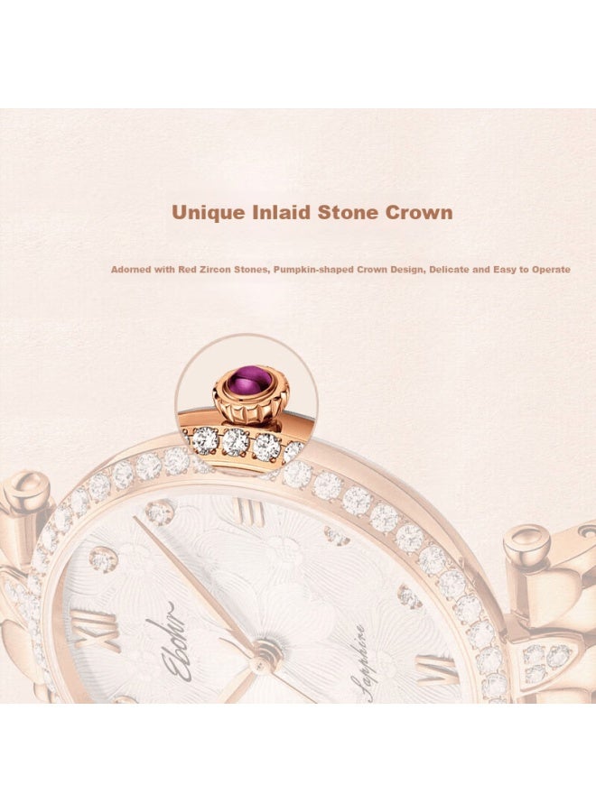 Ebohr Women's Elegant Diamond-studded Stainless Steel Quartz Watch Simple Design Floral Sea Birthday New Year Valentine's Gift - Image 5