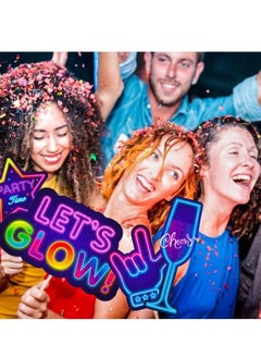 Y&D 25 Pieces Glow in the Dark Neon Themed Photo Booth Props with Sticks Party Supplies Like Decorations Disco Black Light Birthday  - Image 5