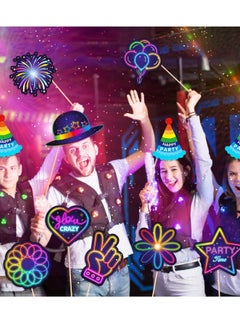 Y&D 25 Pieces Glow in the Dark Neon Themed Photo Booth Props with Sticks Party Supplies Like Decorations Disco Black Light Birthday  - Image 3