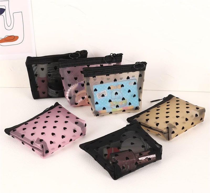 Mini Mesh Makeup Bags - 6 Pieces Heart Print Cosmetic Bags for Travel - Image 4