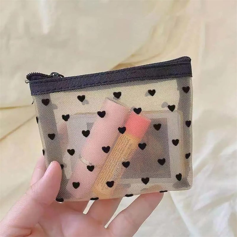 Mini Mesh Makeup Bags - 6 Pieces Heart Print Cosmetic Bags for Travel - Image 5