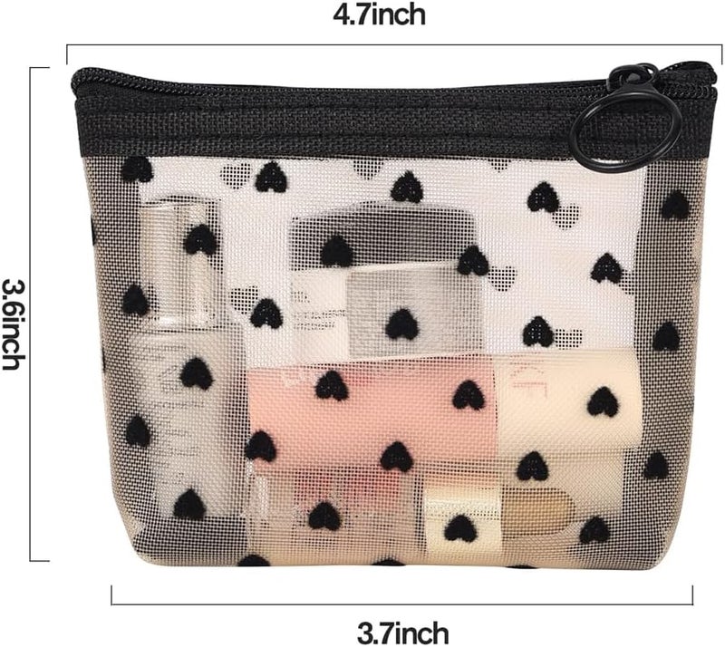 Mini Mesh Makeup Bags - 6 Pieces Heart Print Cosmetic Bags for Travel - Image 3