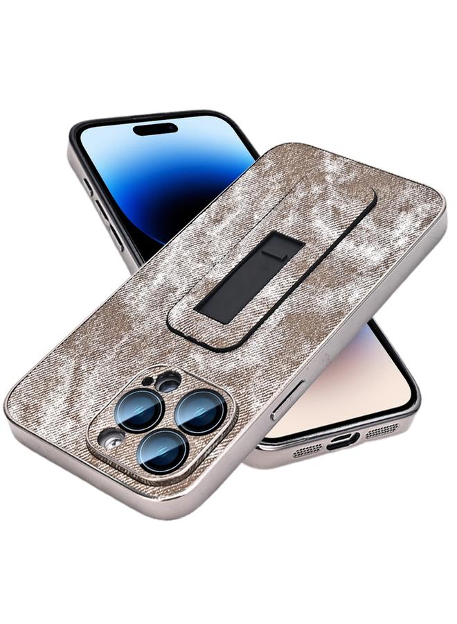 اس-توب جراب لهاتف iPhone 14 Pro Max بنمط الدنيم مطلي كهربائيًا مع دعامة دفع وسحب للتبريد - Image 1