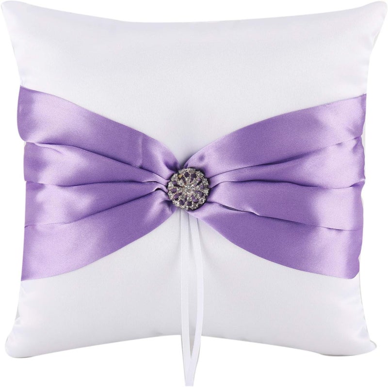 he andi 7.8" Satin Artificial Diamond Decoration Wedding Ring Bearer Pillow (Purple) - Image 1