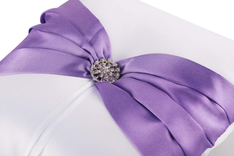 he andi 7.8" Satin Artificial Diamond Decoration Wedding Ring Bearer Pillow (Purple) - Image 2