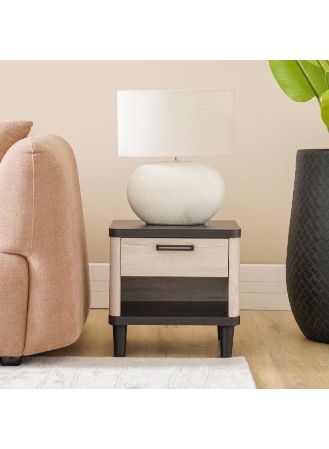 DANUBE HOME Kirwin End Table With 1 Drawer Multifunctional Living Room Side Table Modern Design Furniture For Home Made In Malaysia L48Xw40Xh47Cm-Grey Oak/Black - Image 1