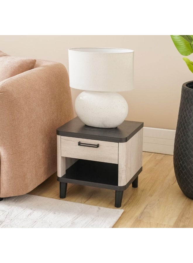 DANUBE HOME Kirwin End Table With 1 Drawer Multifunctional Living Room Side Table Modern Design Furniture For Home Made In Malaysia L48Xw40Xh47Cm-Grey Oak/Black - Image 2