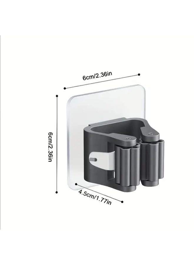 White 5pcs Self Adhesive Wall Mounted Mop Broom Holder No Drill Waterproof Hooks - Image 3