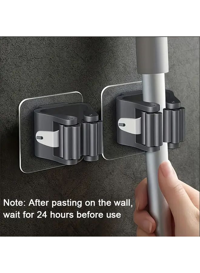 White 5pcs Self Adhesive Wall Mounted Mop Broom Holder No Drill Waterproof Hooks - Image 2
