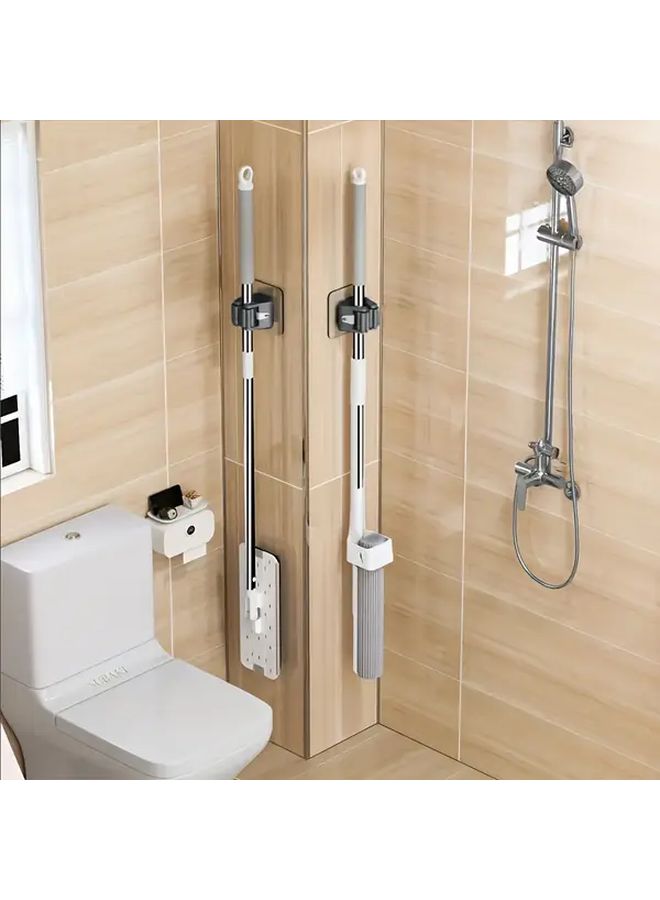 White 5pcs Self Adhesive Wall Mounted Mop Broom Holder No Drill Waterproof Hooks - Image 5
