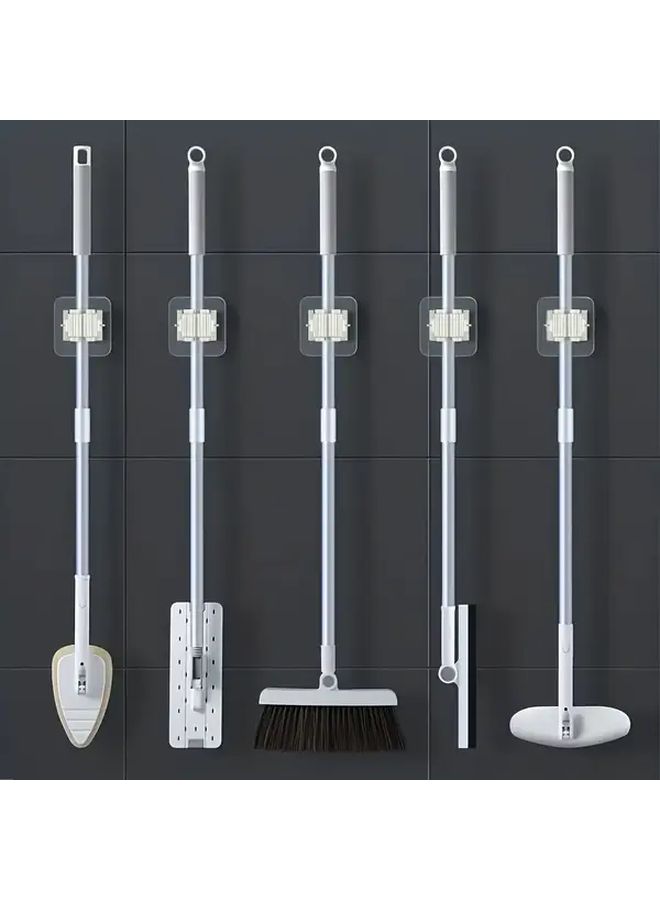 White 5pcs Self Adhesive Wall Mounted Mop Broom Holder No Drill Waterproof Hooks - Image 4