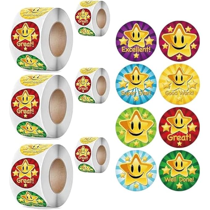 REWARD STICKERS FOR KIDS, 6 ROLLS 3000PCS COLORFUL MOTIVATIONAL STICKERS, 2.5CM SELF-ADHESIVE STAR LABELS FOR TEACHERS PARENTS, PERFECT FOR CLASSROOM BEHAVIOR REWARD SYSTEM AND HOMESCHOOLING - Image 2