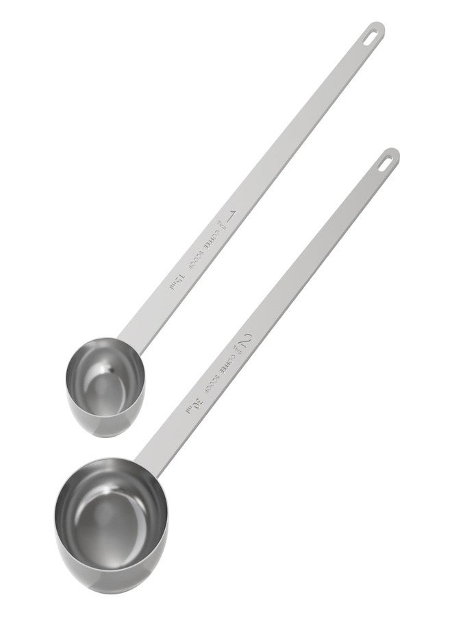 LEIFENY 2PCS Coffee Scoop Set (1tbsp, 2tbsp), Extra Long Handle Measuring Spoon, 15 ml and 30 ml Stainless Steel Coffee Scooper - Image 1