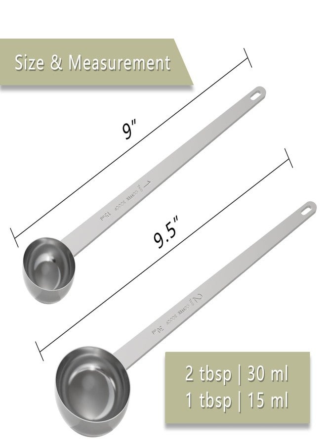 LEIFENY 2PCS Coffee Scoop Set (1tbsp, 2tbsp), Extra Long Handle Measuring Spoon, 15 ml and 30 ml Stainless Steel Coffee Scooper - Image 2