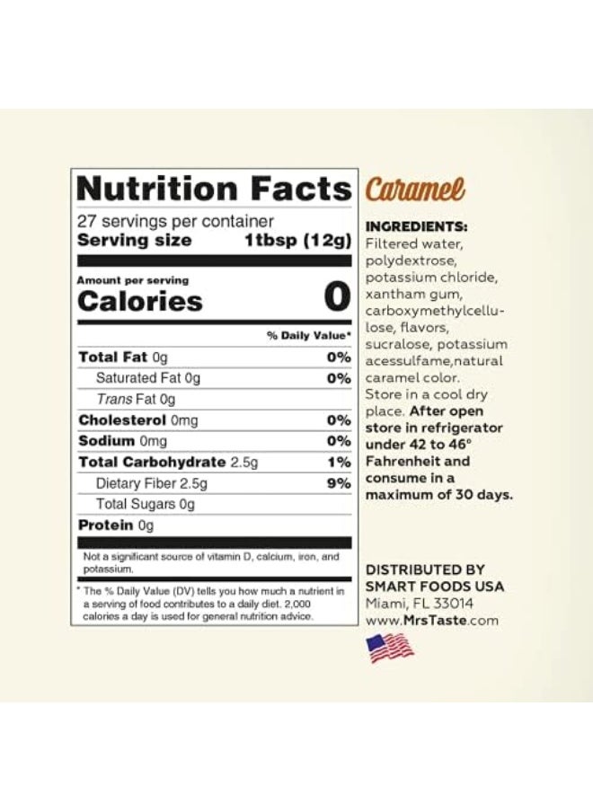 mrs Taste Mrs Taste Sugar Free, Zero Calories, Zero Sodium, Zero Sugar, High Fiber, Keto Friendly, Paleo Friendly, Ketchup and Sauces, (CARAMEL SYRUP)  - Image 3