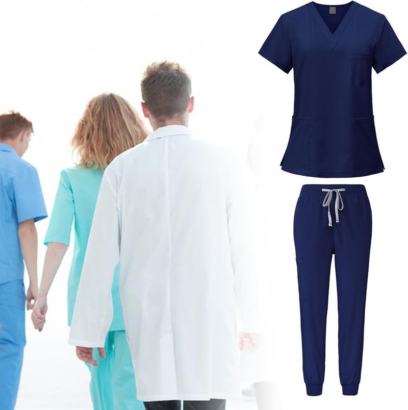 Nursing Scrubs Set Built with V Neckline Pocket Uniform Pants Machine Washable Daily Workwear Lightweight Flexible Material Suitable for, Navy Blue, XXL - Image 5