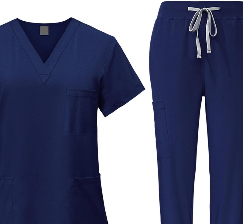 Nursing Scrubs Set Built with V Neckline Pocket Uniform Pants Machine Washable Daily Workwear Lightweight Flexible Material Suitable for, Navy Blue, XXL - Image 2
