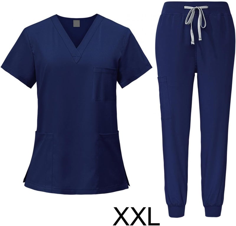 Nursing Scrubs Set Built with V Neckline Pocket Uniform Pants Machine Washable Daily Workwear Lightweight Flexible Material Suitable for, Navy Blue, XXL - Image 3