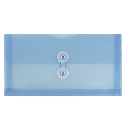 JAM PAPER Plastic Envelopes with Button & String Tie Closure - #10 Business Booklet - 5 1/4 x 10 - Blue - 12/Pack - Image 1