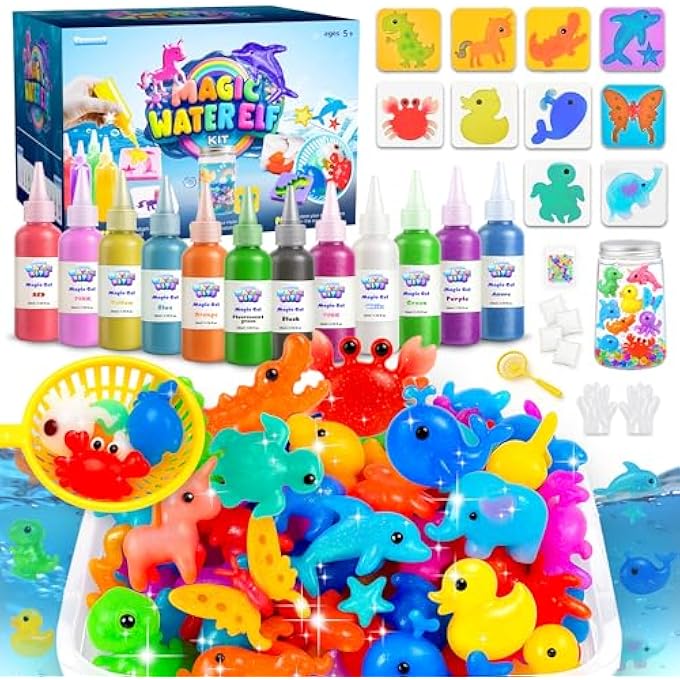 Funewest Magic Water Elf Toy Kit, 12 Magical Gels & 10 Molds Squishy Maker - Aqua Fairy Water Gel Kit for Kids Arts and Crafts Just Add Magic - Image 1