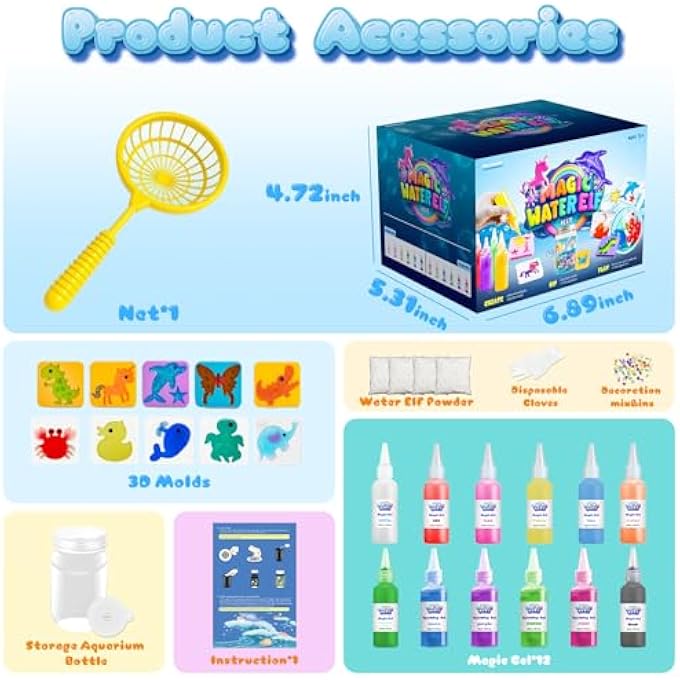 Funewest Magic Water Elf Toy Kit, 12 Magical Gels & 10 Molds Squishy Maker - Aqua Fairy Water Gel Kit for Kids Arts and Crafts Just Add Magic - Image 3