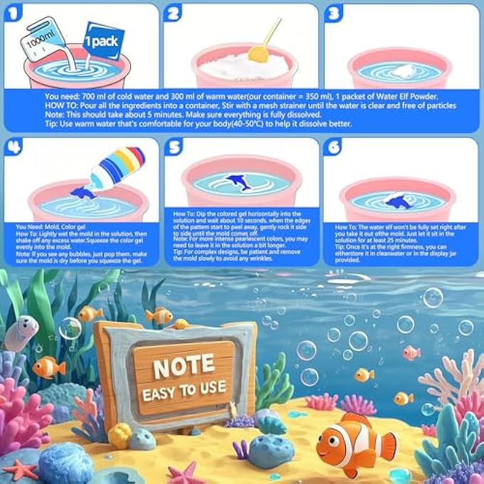 Funewest Magic Water Elf Toy Kit, 12 Magical Gels & 10 Molds Squishy Maker - Aqua Fairy Water Gel Kit for Kids Arts and Crafts Just Add Magic - Image 5