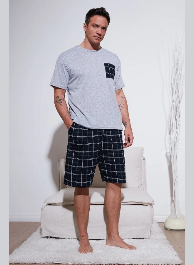 Buratti Plaid Regular Fit Cotton Crew Neck Short Sleeve Shorts Pajama Set Men's PAJAMAS SET 6572020