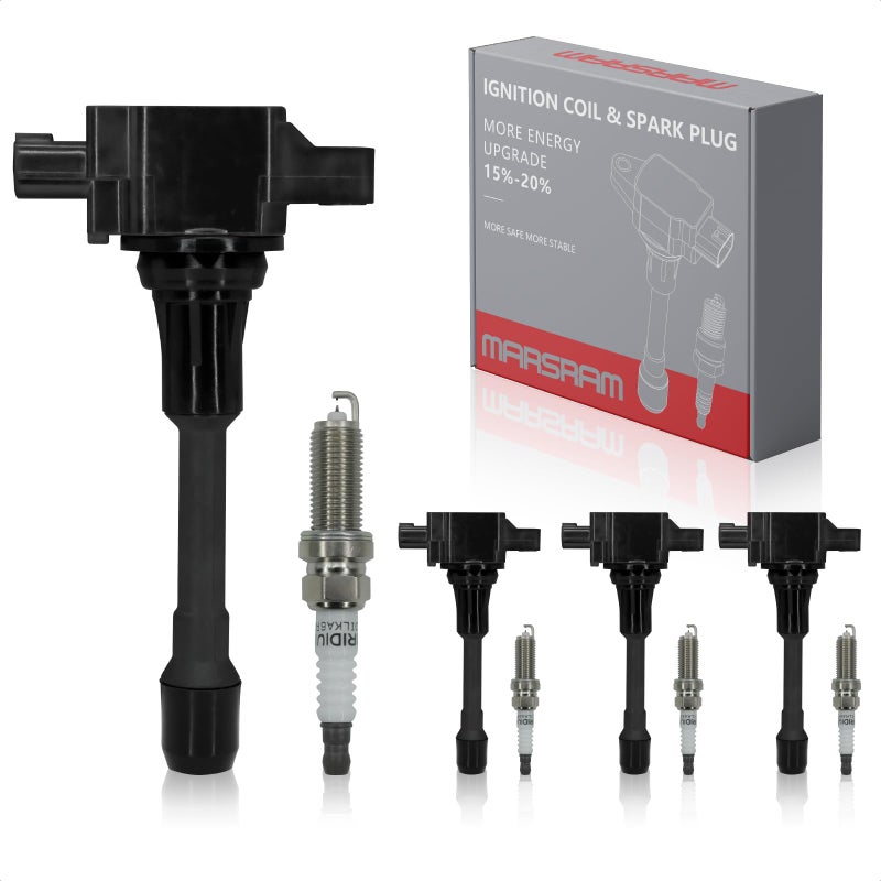 Marsram Ignition Coil Pack UF549 and Spark Plug 9029 Fits for 2007-2013 Nissan Altima Versa Sentra Rogue Cub NV200, 2014-2017 Infiniti QX60 M56 Q70 FX50, 2.5L 1.8L 1.6L 2.0L 5.0L 5.6L L4, Set Of 4 - Image 1