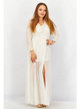French Connection Women Tessie Drape Long Sleeve Maxi Dress, Off White  - Image 1