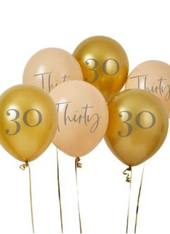 Hootyballoo Gold & Nude 'Thirty' Latex 12" Balloons 6Ct 